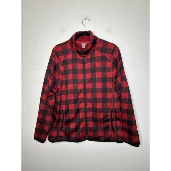 Eddie Bauer Jackets & Blazers - Eddie Bauer Full Zip Black Red Plaid Long Sleeve Fleece Women’s Plus  Size 2XL